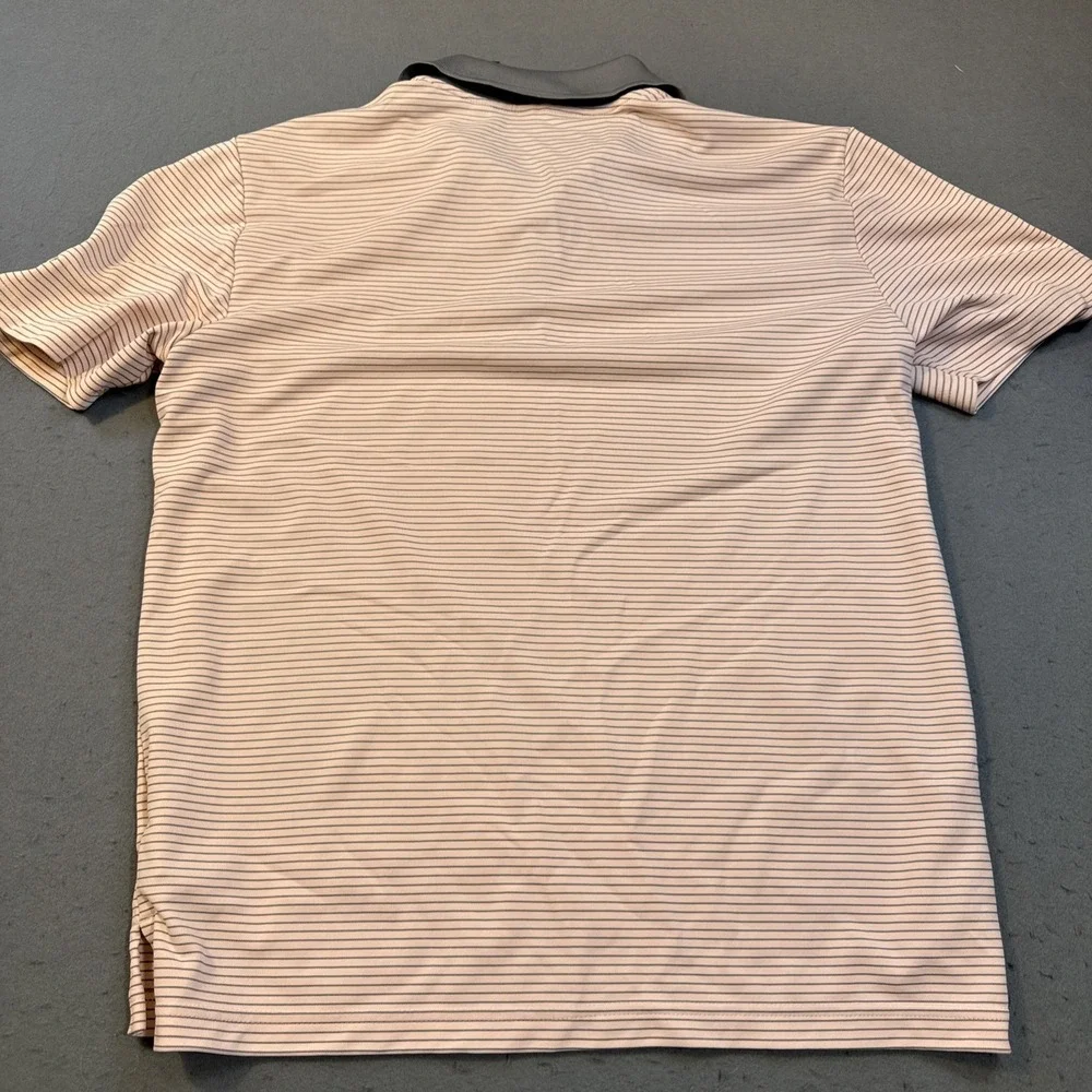 Adidas GOLF Polo Shirt Mens LARGE PINK GRAY STRIPE Short Sleeve Performance